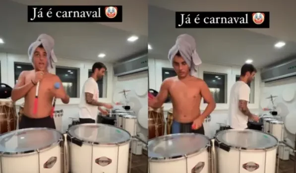 Daniel Cady e Marcelinho treinam percussão e Ivete reage ao vídeo