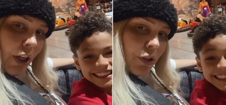 Após anunciar remissão do câncer, Simony curte parque com o filho caçula