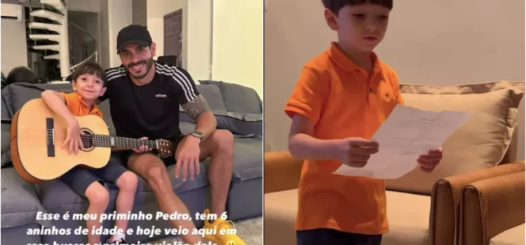 Rodolffo entrega talento de priminho de 6 anos; ganhou primeiro violão e já segue os passos do cantor